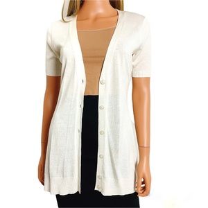 New! New York & Co White Short Sleeve Long Cardigan w Belt